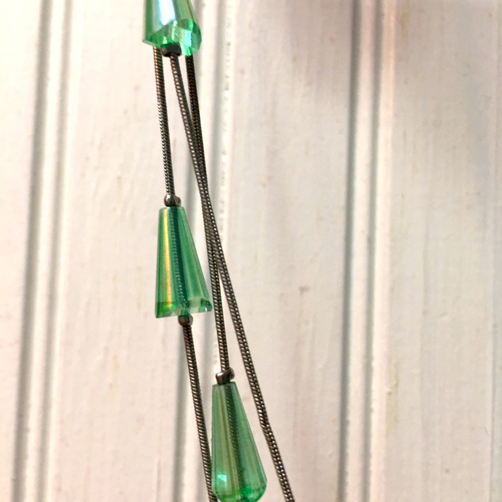 Charming Charlie green beaded and silver necklace with matching earrings